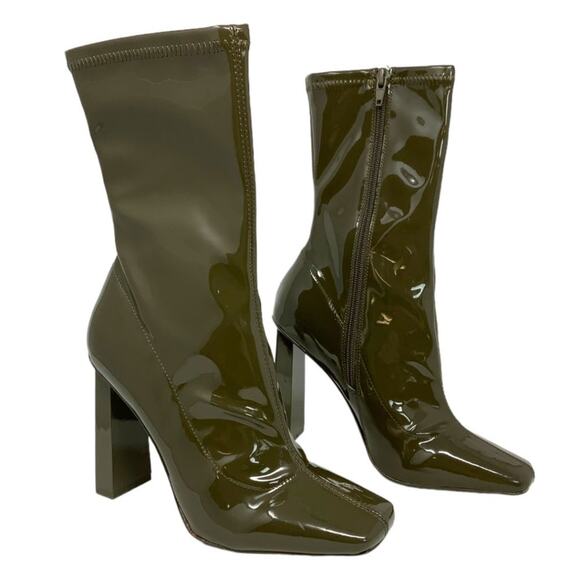 Aldo Fidella Faux Patent Leather Ankle Bootie Olive Green Size 7.5 NWT $140 MSRP - Picture 2 of 7